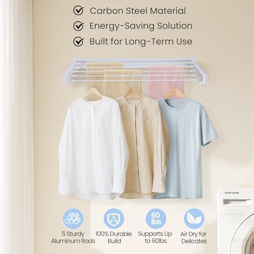 Wall Mounted Clothes Drying Rack 27.56", Foldable Retractable Garment Hanger - Image 5