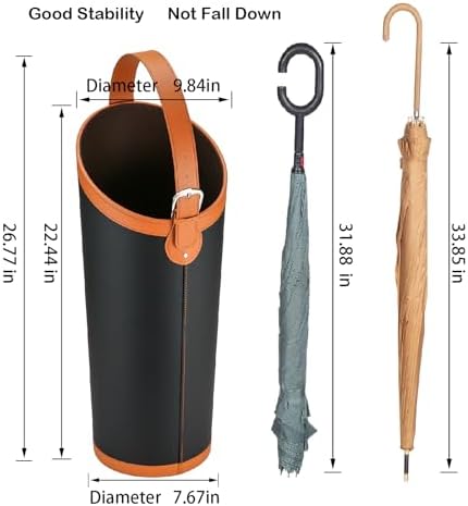 Faux Leather Large Umbrella Holder Entryway，Modern Black Umbrella Rack Stand - Image 3