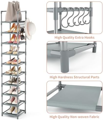 LANTEFUL Narrow Shoe Rack 10-Tier Tall Shoe Organizer Skinny Shoe Shelf Storage - Image 4