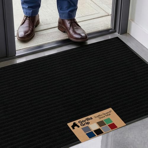 GORILLA GRIP Traffic Guard Indoor Outdoor Heavy Duty Door Mat, 47x35 Black by GorillaGrip