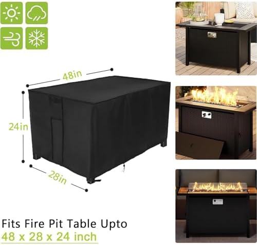 Waterproof Fire Pit Cover Rectangular 48"L x 28"W x 24"H Black - Image 3