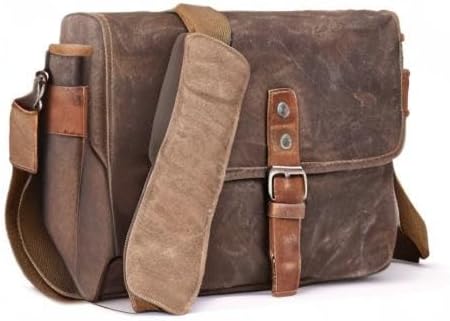 SLR Camera Bag, Waterproof Wax Canvas Bag Vintage Camera Case Messenger Bag - Image 8