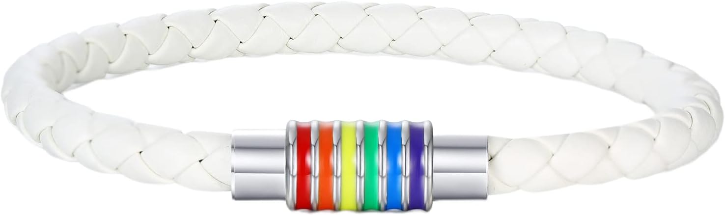 Nanafast Titanium Stainless Steel Rainbow LGBT Pride Bracelet Handmade Braided - Image 3