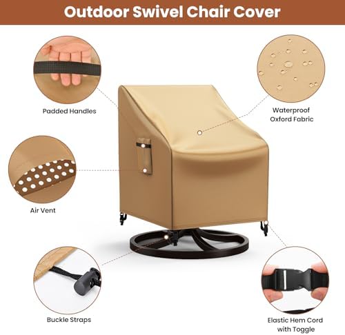 Mrrihand Patio Chair Covers, 2 Pack Outdoor Swivel Lounge Chair Cover, Heavy - Image 3
