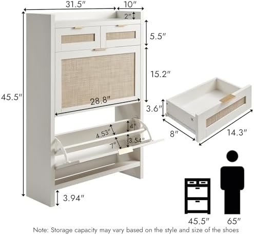 HOKYHOKY Rattan Shoe Storage Cabinet - Image 2