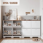 Nicetree Shoe Cabinet, 4 Flip Drawers Slim White - Image 5