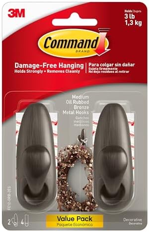Command Medium Bronze Forever Classic Hooks, 2 Hooks, 4 Strips by Command