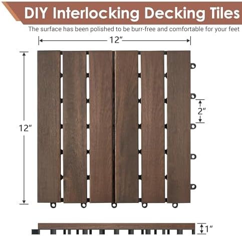 PrimeZone 9 PCS Solid Acacia Wood Interlocking Patio Deck Tiles Outdoor - Image 2