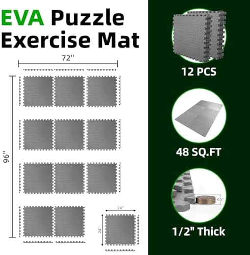 Art3d 12-Pack 24"x24" EVA Interlocking Exercise Mats, 48 Sq.Ft - Image 2