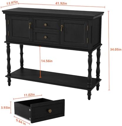 ARTPOWER Console Table with 2 Drawers, Retro Entryway Table with 2 Door - Image 2