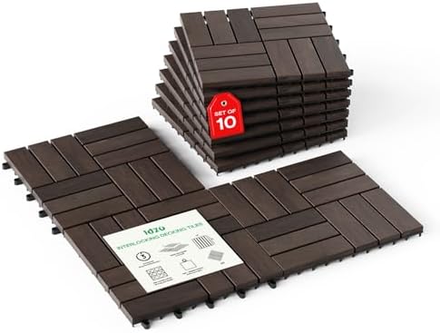 IDZO Interlocking Acacia Deck Tiles 9.6 SQFT, Dark Brown by Idzo