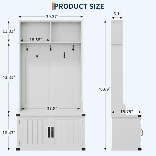 Takywep Extra Large 40" Entryway Hall Tree - Image 2