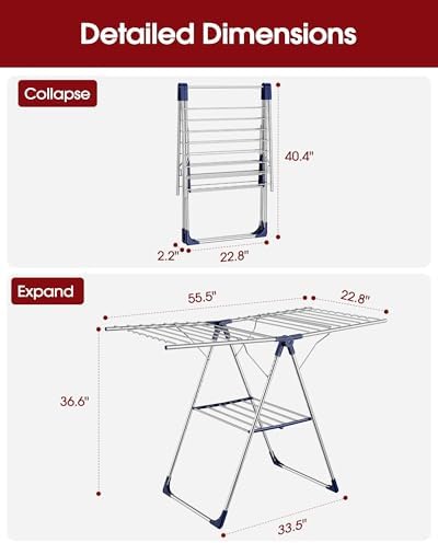 Sakugi Clothes Drying Rack, 55.5" Adjustable Wings, Foldable Design - Image 6