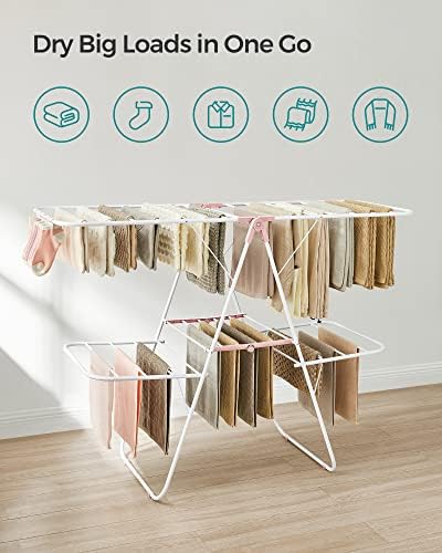 SONGMICS Clothes Drying Rack, Foldable 2-Level Stee Laundry Drying Rack - Image 3