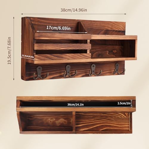 Solid Wood Key and Mail Holder for Wall - Image 3