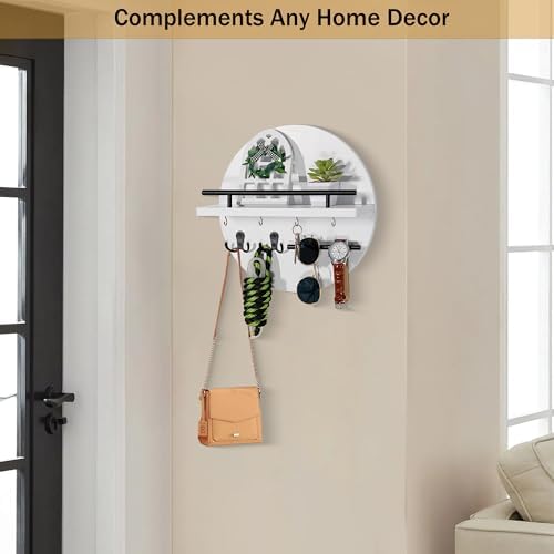 Key Holder Wall Mount with Shelf and Hooks, Mail Organizer - Image 3