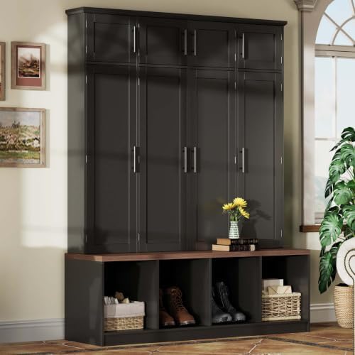 HRVEOCEI 4-in-1 Hall Tree with Storage Bench Shoe Organizer/Shelves by HRVEOCEI