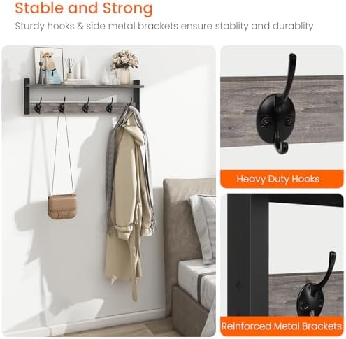 Homode Wall Hooks With Shelf, 24 Inch Coat Rack Wall Mount - Image 4
