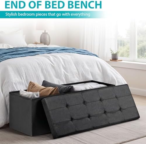 SUPER DEAL 43 Inches Storage Ottoman Bench, Folding Footrest - Image 4