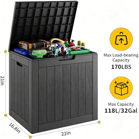 KAMABOKO Outdoor Storage Box, 32 Gallon Deck Box Outdoor Waterproof Small - Image 2