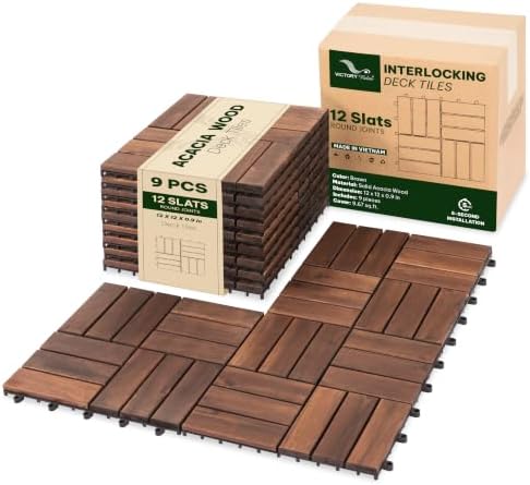 Acacia Interlocking Deck Tiles, 12 Slats by VICTORYRELAX