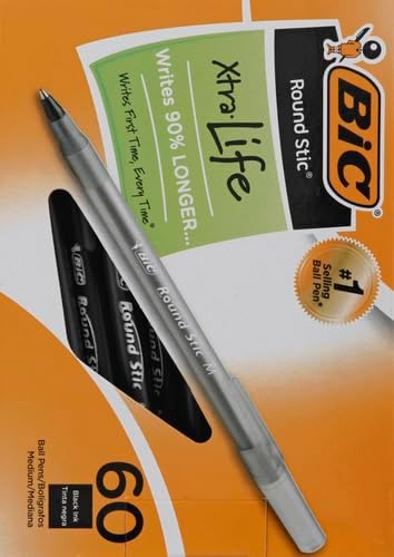 BIC Round Stic Xtra Life Ballpoint Pens, Medium Point, 60-Count Pack, Flexible - Image 3