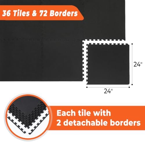 SUPERJARE 0.4'' Thick 36 Pcs 144 Sq Ft Rubber Top Exercise Equipment Mats - Image 3