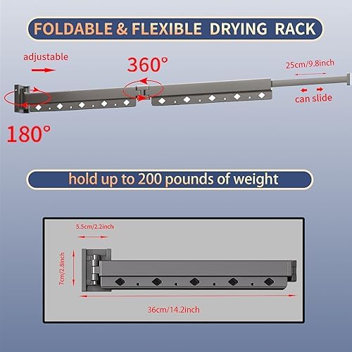 Clothes Drying Rack, Retractable and Foldable Laundry Drying Rack Wall Mount - Image 5