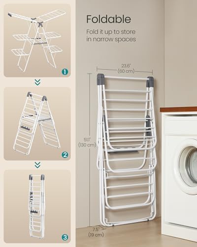 SONGMICS Clothes Drying Rack, Foldable 3-Level Laundry Rack, Free-Standing - Image 6