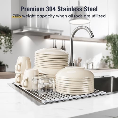 Tomorotec Roll Up Dish Drying Rack Over Sink, 304 Steel - Image 5