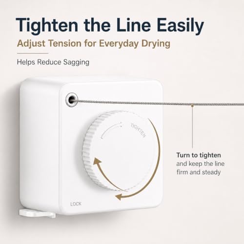 Retractable Clothesline, 15.7 FT Steel Wire, Adjustable Tension, Quick Lock - Image 3