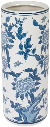 Creative Co-Op Blue and White Ceramic Umbrella Stand by Unknown