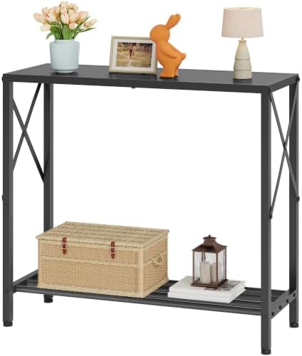 Tajsoon Console Table 28.3''L, 2 Tier Small Hallway Table Entryway Black by Tajsoon