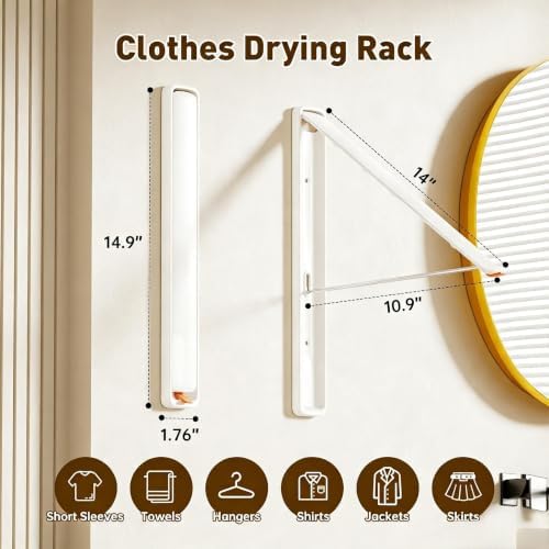 Clothes Drying Rack, Laundry Room Wall Mounted Retractable Clothes Hanger - Image 3