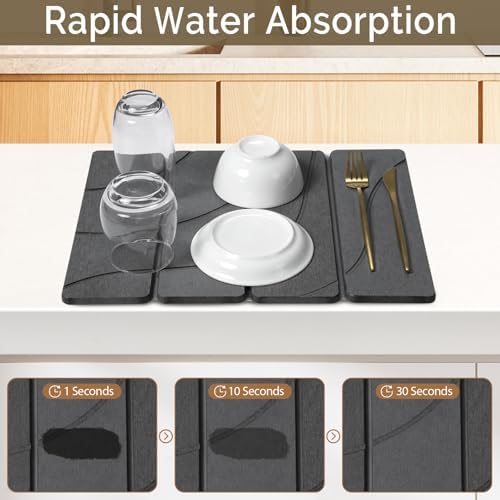 Small Stone Dish Drying Mat for Kitchen Counter, Foldable Water Absorbing - Image 3