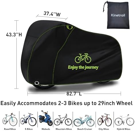 Bike Cover for 2 Bikes Waterproof Outdoor, Ebike Cover Rain Sun UV Dust Wind - Image 2