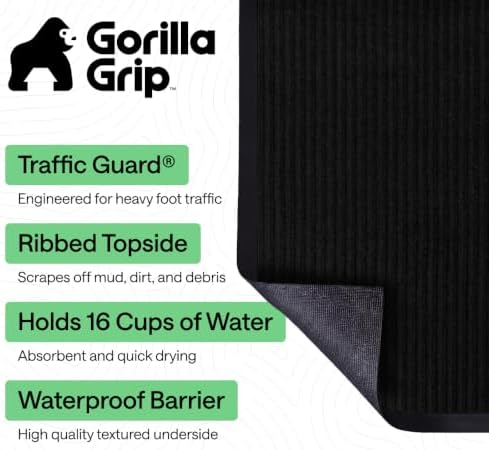 GORILLA GRIP Traffic Guard Indoor Outdoor Heavy Duty Door Mat, 96x48 Black - Image 2