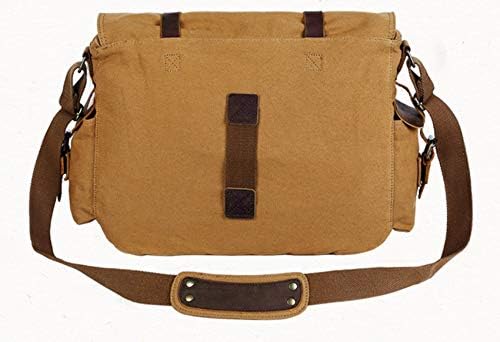 Sechunk Vintage Military Leather Canvas Laptop Bag Messenger Bags Medium - Image 3