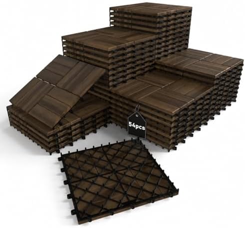 Solid Acacia Wood Interlocking Deck Tiles Snap Together Floor by KIPONURA