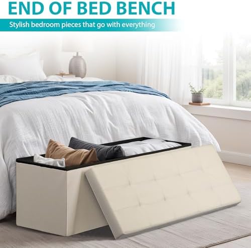 SUPER DEAL Storage Ottoman Bench, 43 Inches Folding Ottoman Foot Rest, Storage - Image 4