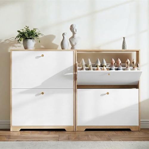 Nicetree Shoe Cabinet with 2 Flip Drawers, Narrow Shoe Organizer Cabinet - Image 6