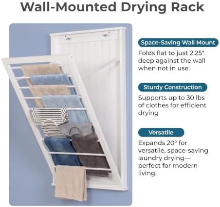 Honey-Can-Do Wall-Mount Wooden Clothes Drying Rack, 30 lb - Image 5