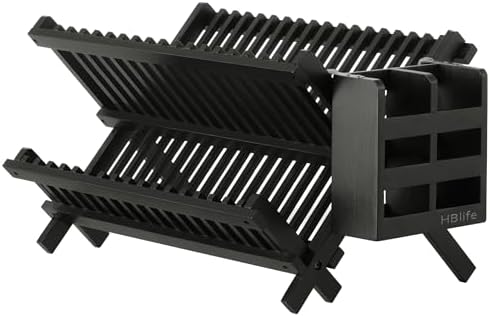 HBlife Dish Rack, Bamboo Folding 2-Tier Collapsible Drainer Dish Drying Rack by HBlife