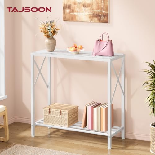 Tajsoon Narrow Console Table, 2 Tier Small Foyer Table Entryway White - Image 2