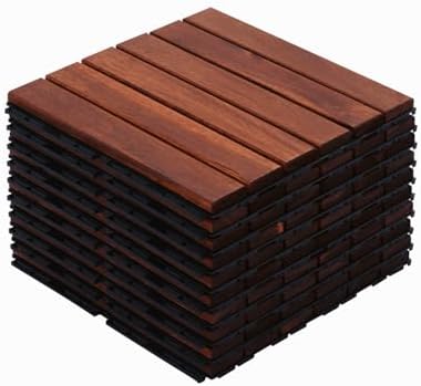 10 PCS Interlocking Deck Tiles, Solid Wood Patio Flooring Outdoor Waterproof by Unknown