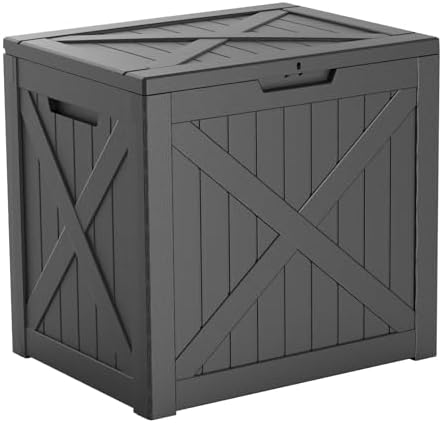 PatioZen 32 Gallon Resin Deck Box, Lockable Outdoor Storage Box by OutdoorLivingPerfected