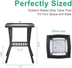 VINGLI Outdoor Side Table with Storage Wicker Patio Side Table, Tempered Glass - Image 3