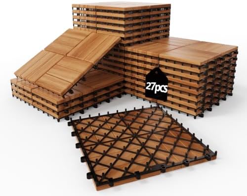 Solid Acacia Wood Interlocking Deck Tiles Snap Together Floor by KIPONURA