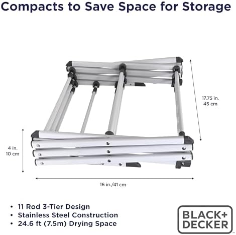 BLACK+DECKER Space Saving 3-Tier Expandable Clothes Drying Rack, Foldable - Image 3