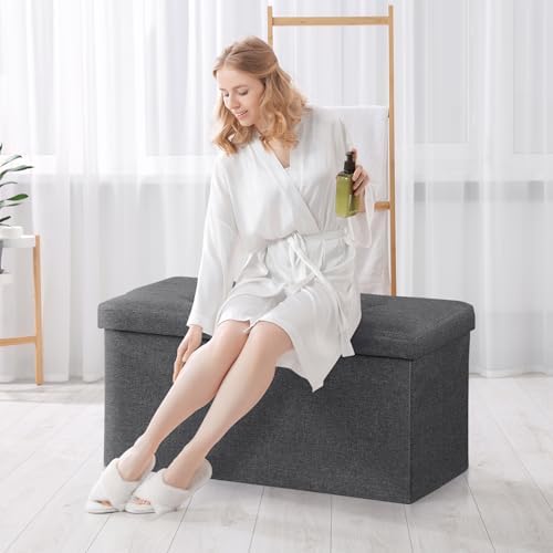 SUPER DEAL Storage Ottoman Bench, 30 Inches Folding Storage Chest Padded Seat - Image 5
